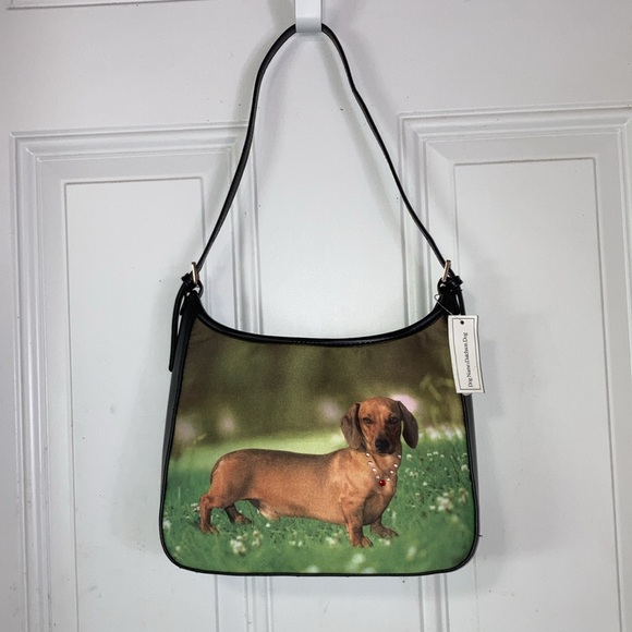 DACHSHUND Shoulder Bag Hand Bag Rhinestone Bling NEW 10 x 8 inches - Picture 8 of 14